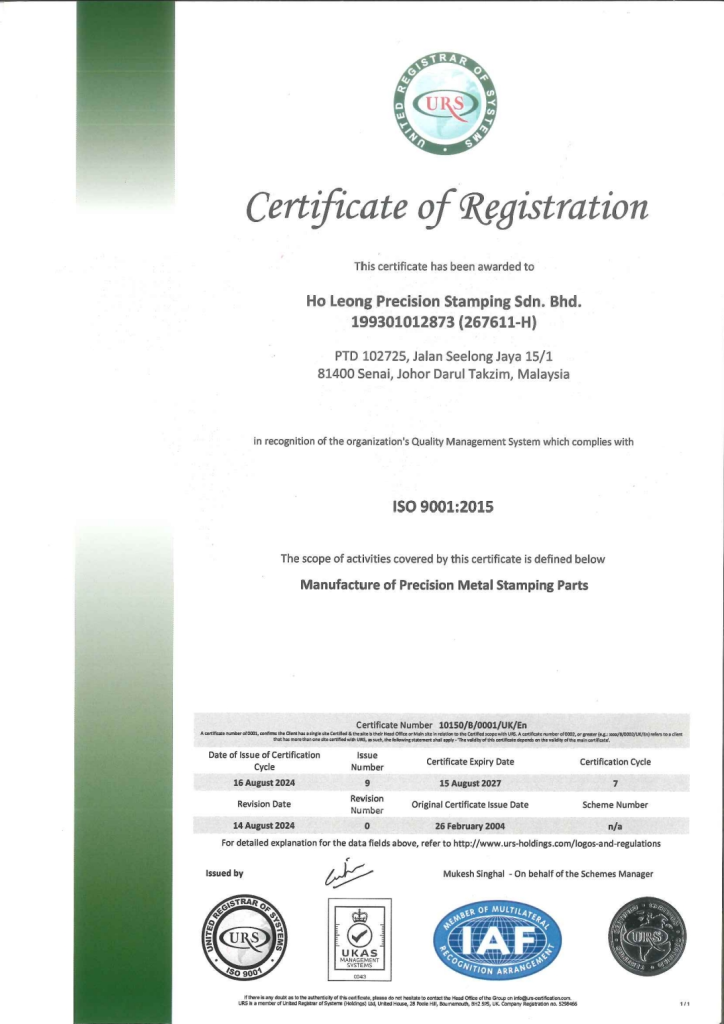 Certificate of Registration – ISO 9001:2015