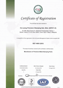 Certificate of Registration – ISO 14001:2015